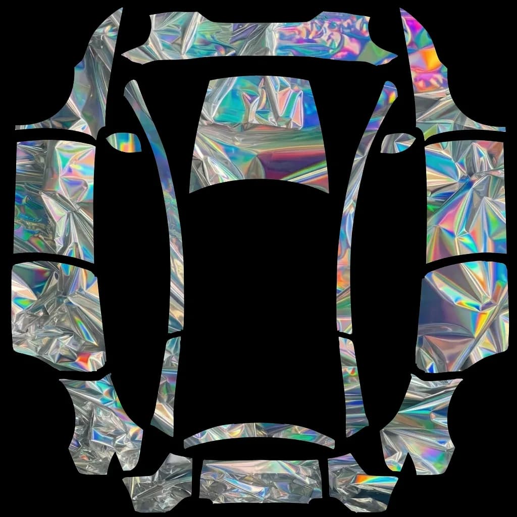 Holographic Chrome Prismatic Finish: flat Tesla Paint Shop wrap file for the Tesla Model Y