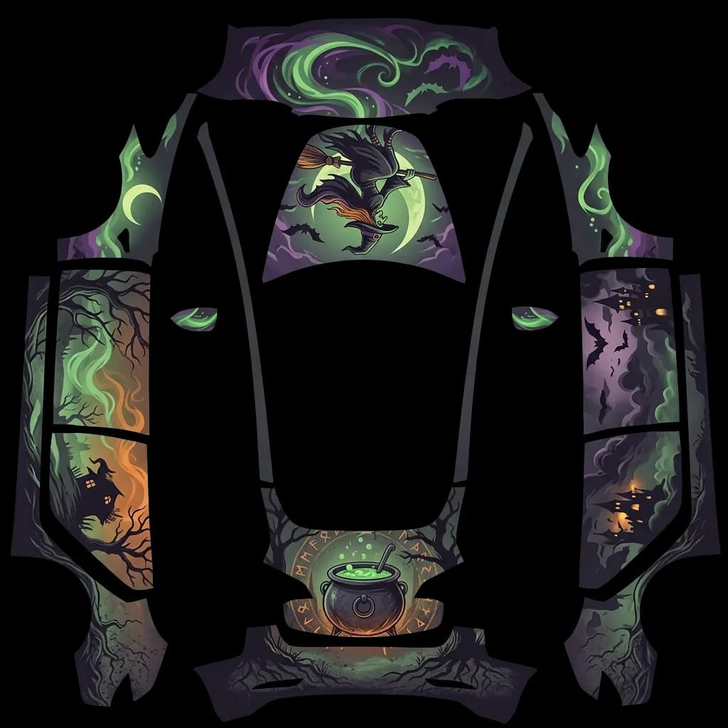 Spooky Halloween Witch: flat Tesla Paint Shop wrap file for the Tesla Model 3