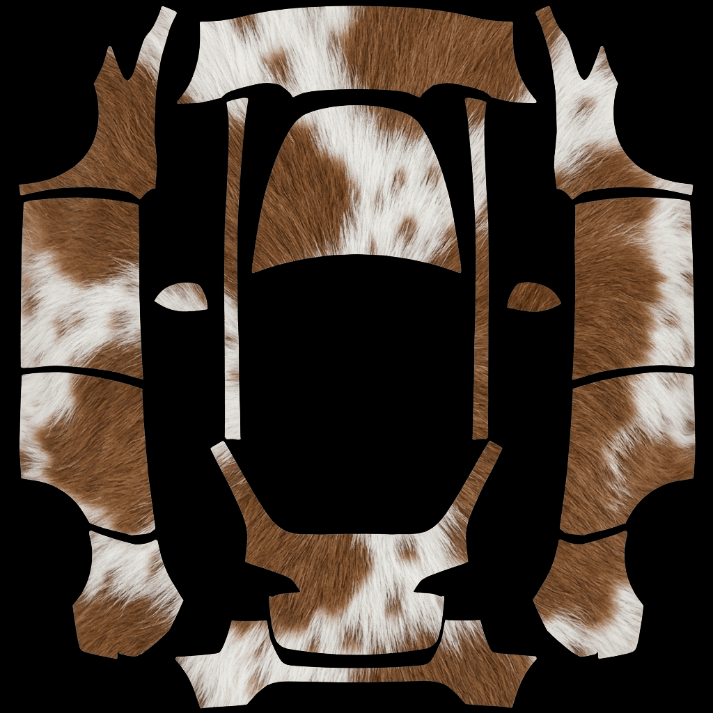 Highland Cow Hide: flat Tesla Paint Shop wrap file for the Tesla Model Y