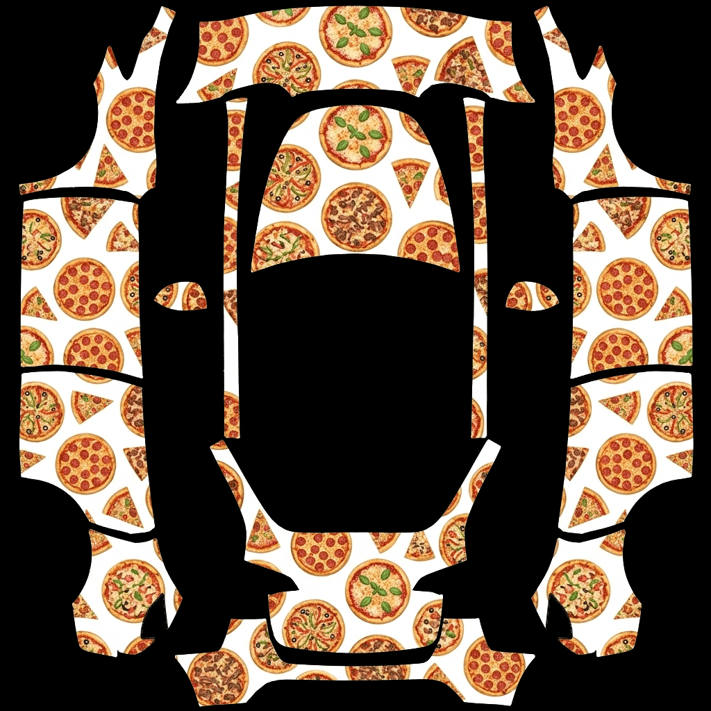 The Ultimate Pizza Party: flat Tesla Paint Shop wrap file for the Tesla Model Y