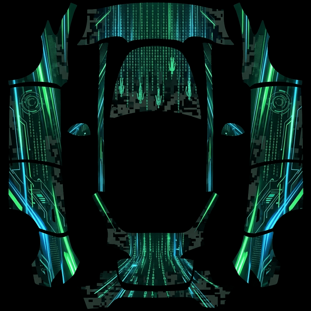 Digital Matrix Glitch: flat Tesla Paint Shop wrap file for the Tesla Model Y