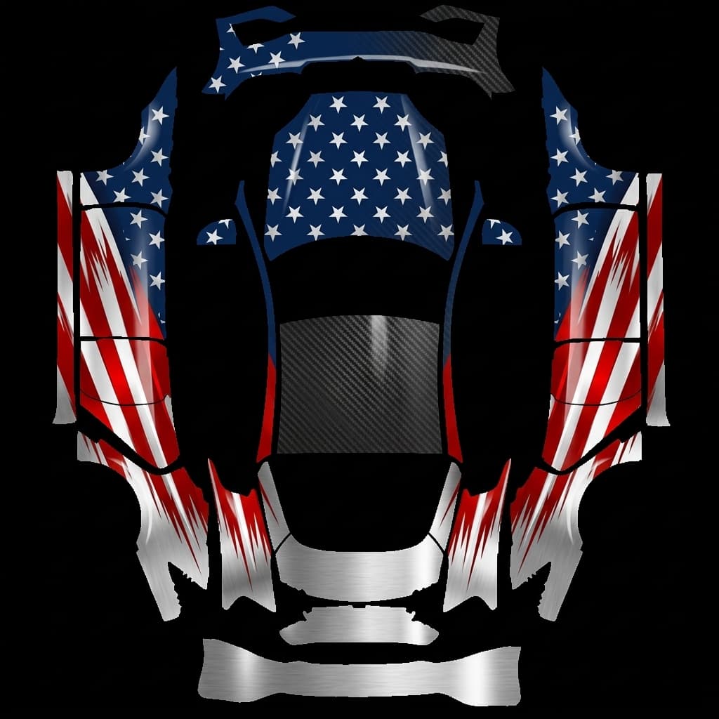 Merica wrap - Model S Plaid (2021+): flat Tesla Paint Shop wrap file for the Tesla Model S