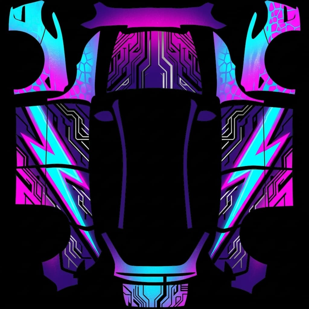 Itasha neo-Tokyo racing - Model Y Juniper Base: flat Tesla Paint Shop wrap file for the Tesla Model Y