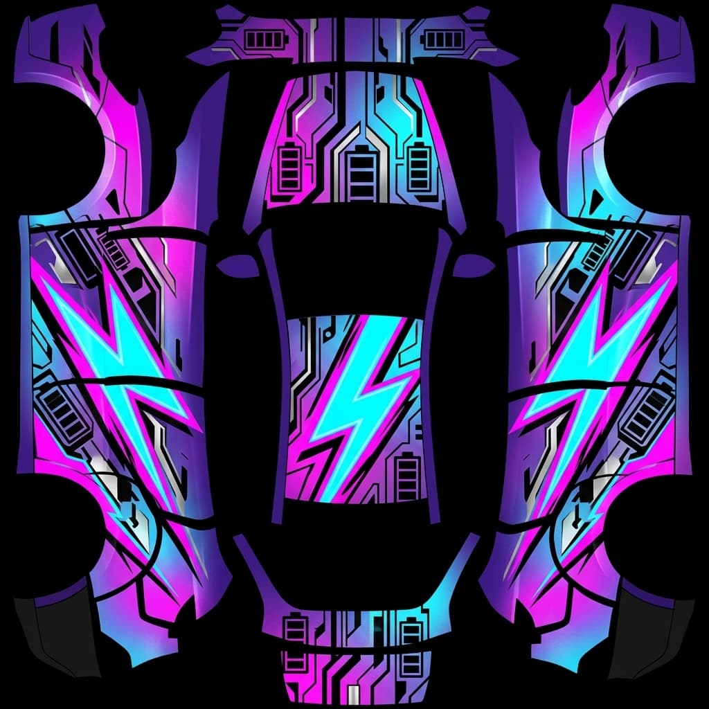 Itasha neo-Tokyo racing - Model Y Juniper Standard AWD: flat Tesla Paint Shop wrap file for the Tesla Model Y