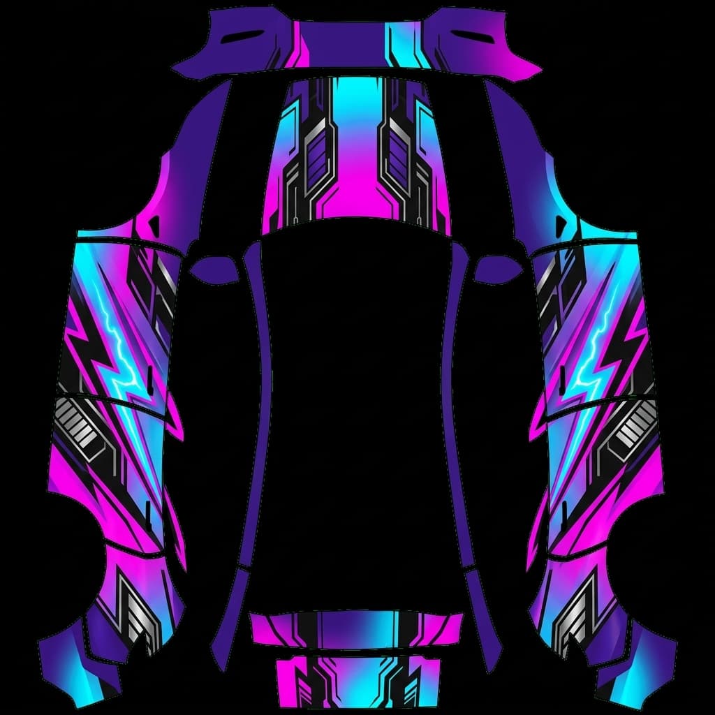 Itasha neo-Tokyo racing - Model Y Juniper Premium: flat Tesla Paint Shop wrap file for the Tesla Model Y