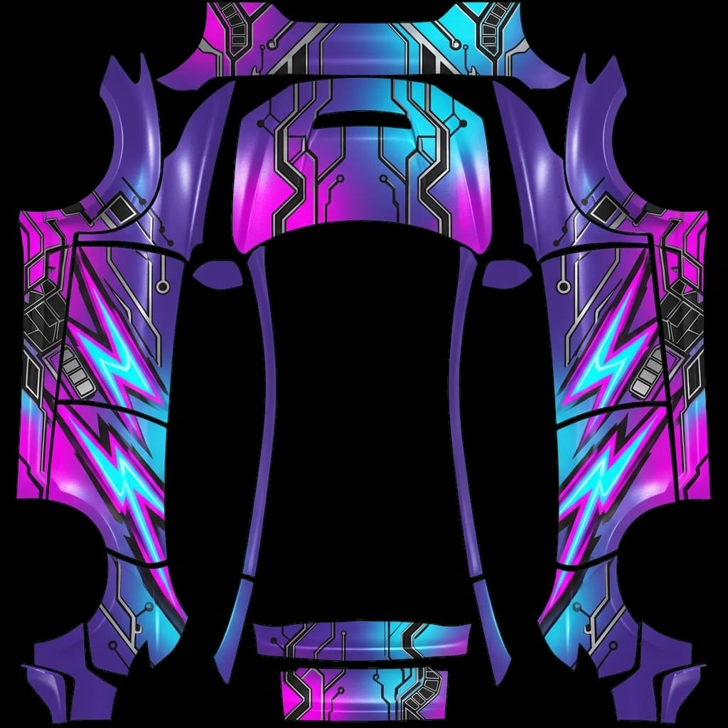 Itasha neo-Tokyo racing - Model Y Juniper Performance: flat Tesla Paint Shop wrap file for the Tesla Model Y