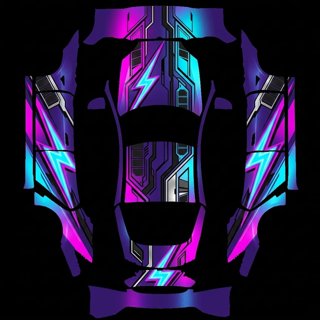Itasha neo-Tokyo racing - Model S Pre-2021 (Original): flat Tesla Paint Shop wrap file for the Tesla Model S