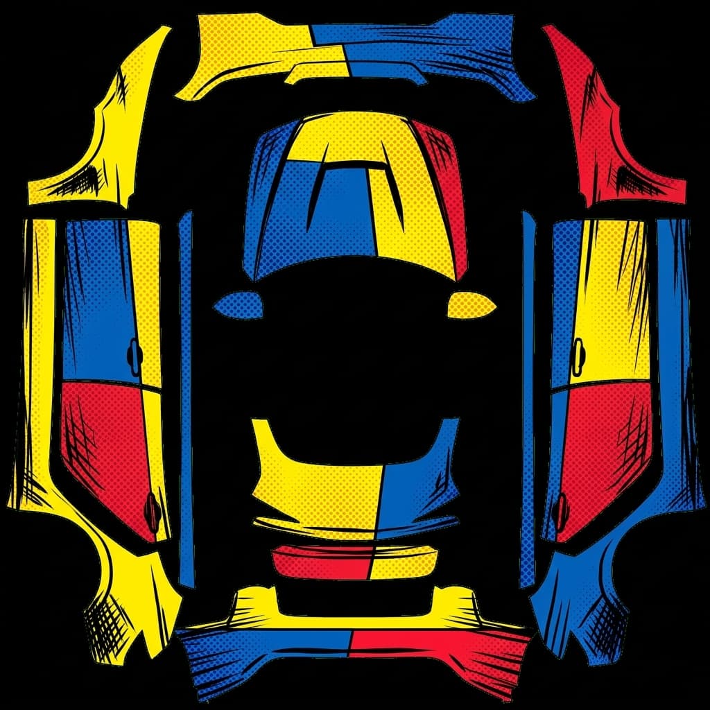 Cel-Shaded Comic - Model 3 Highland Performance: flat Tesla Paint Shop wrap file for the Tesla Model 3