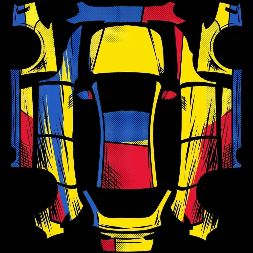 Cel-Shaded Comic - Model Y Juniper Standard AWD: flat Tesla Paint Shop wrap file for the Tesla Model Y