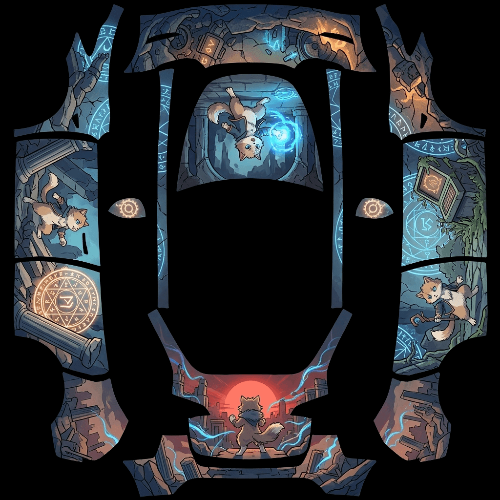 Dungeon Crawler Cat Quest: flat Tesla Paint Shop wrap file for the Tesla Model Y