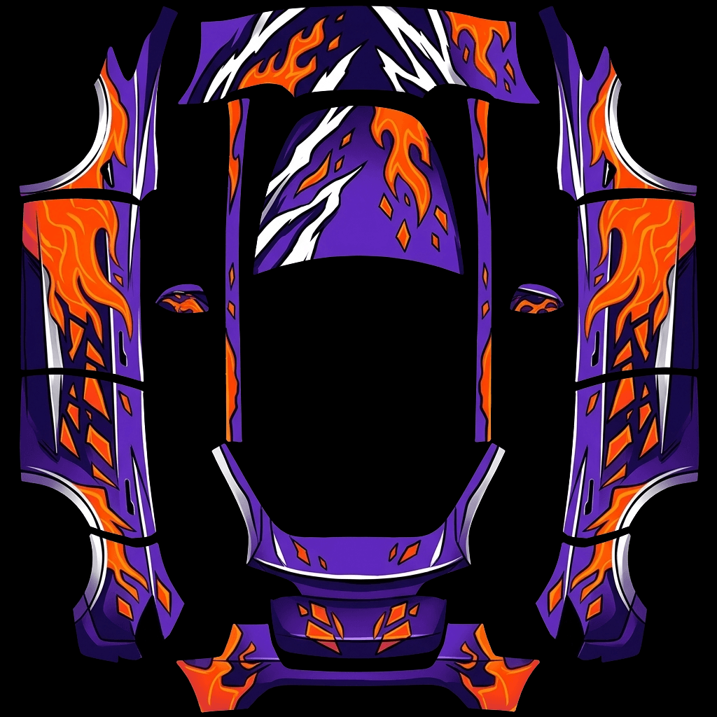 Neon Magma Comic Drift: flat Tesla Paint Shop wrap file for the Tesla Model Y