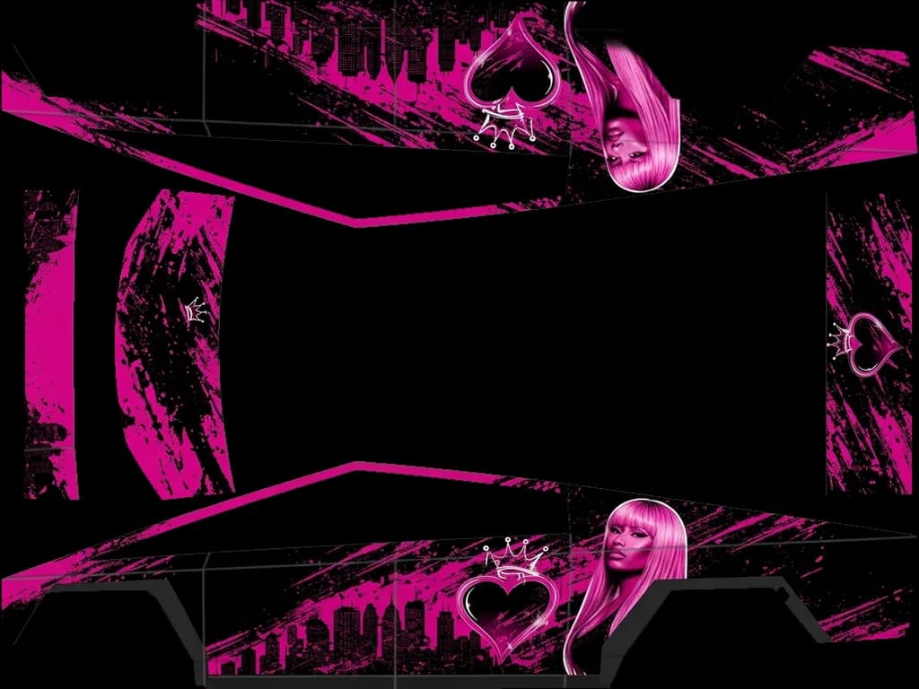 Neon Pink Heart Graffiti: flat Tesla Paint Shop wrap file for the Tesla Cybertruck