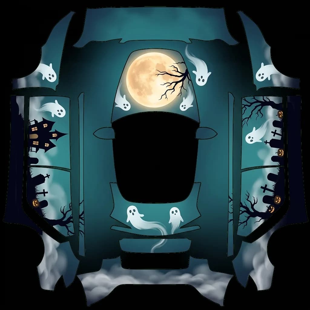Haunted Hollow Ghosts - Model 3 Highland Base: flat Tesla Paint Shop wrap file for the Tesla Model 3