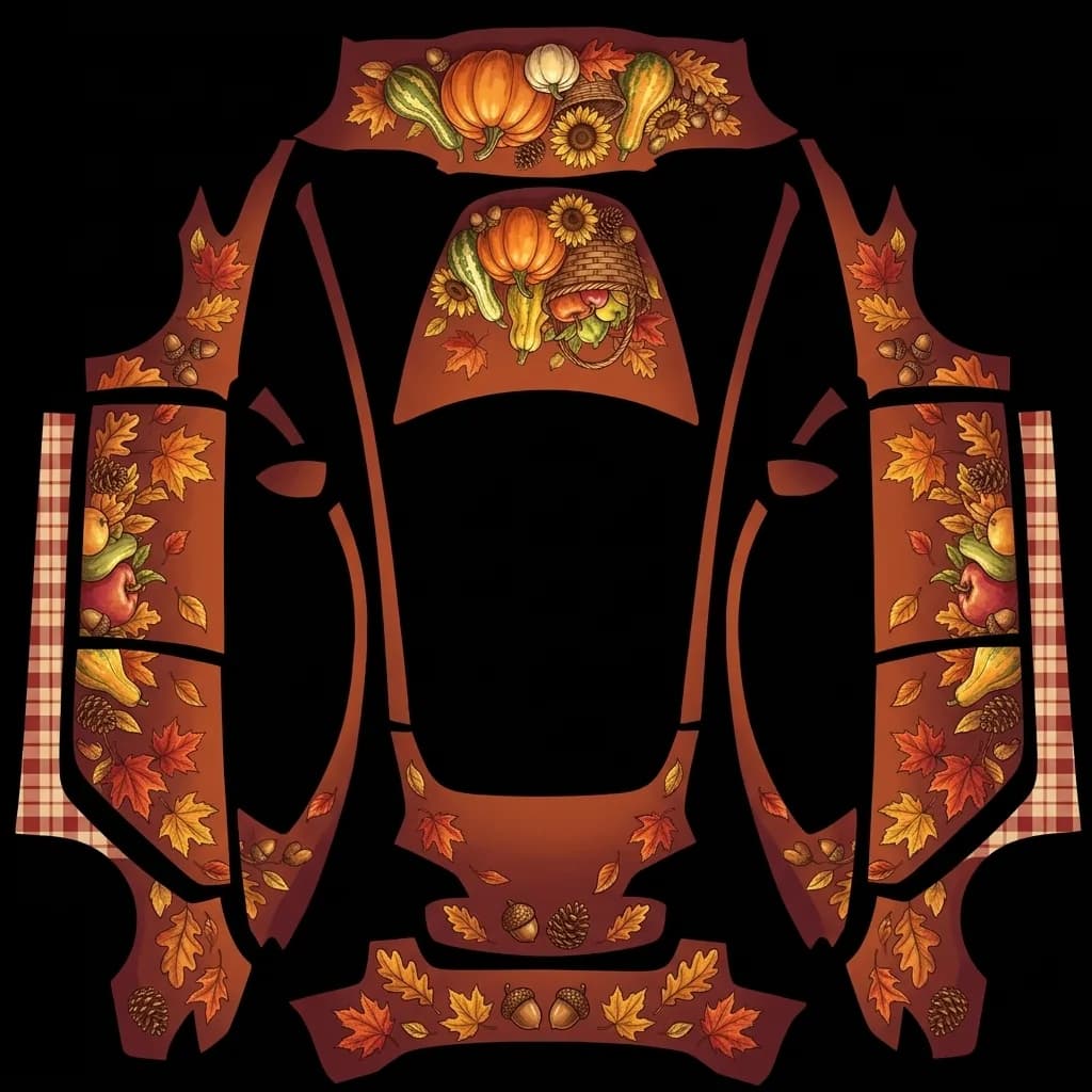 Falling Leaves Harvest - Model 3 Pre-2024 (Original): flat Tesla Paint Shop wrap file for the Tesla Model 3