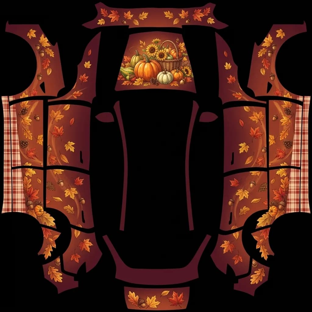 Falling Leaves Harvest - Model Y Juniper Standard AWD: flat Tesla Paint Shop wrap file for the Tesla Model Y