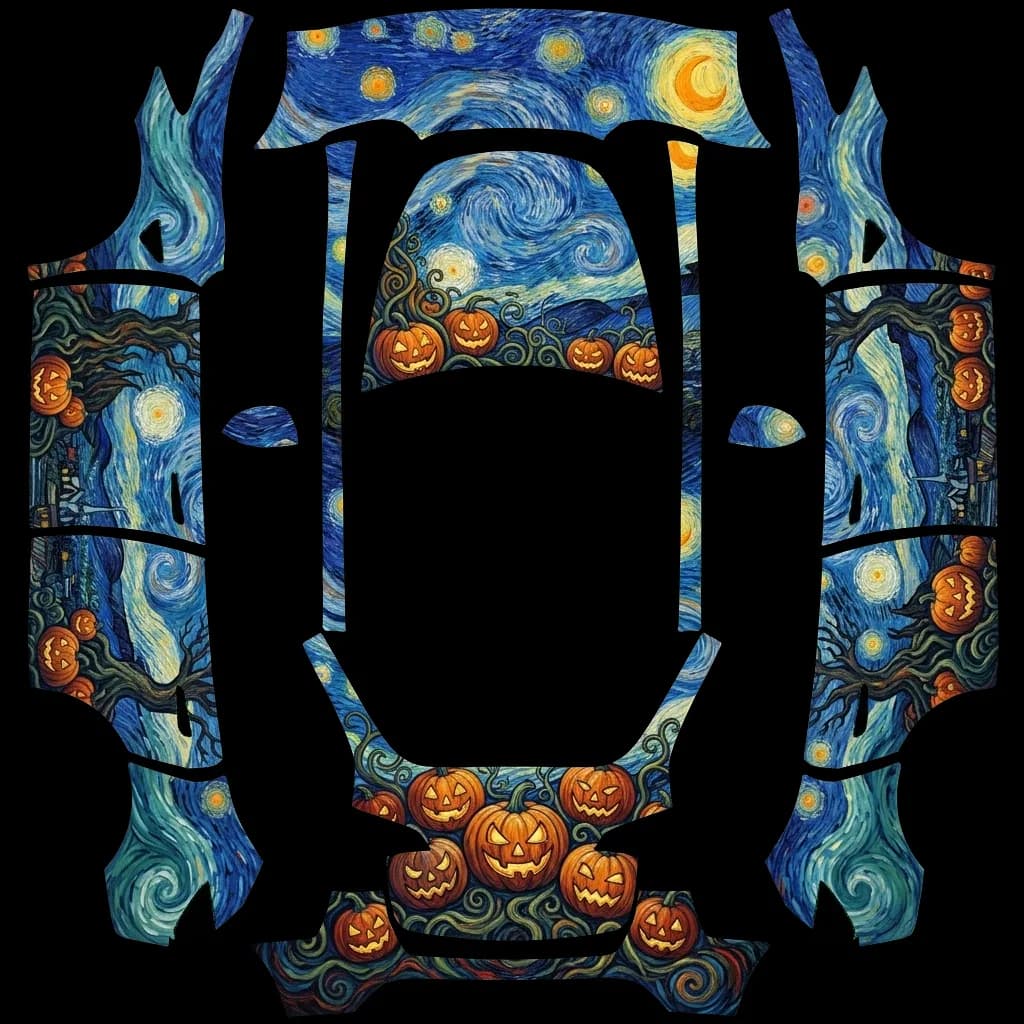 Starry Night Pumpkin Halloween: flat Tesla Paint Shop wrap file for the Tesla Model Y