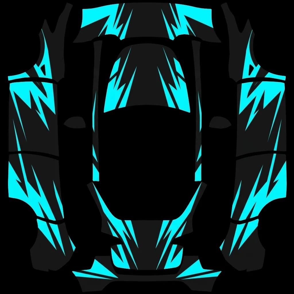 Cyan Lightning Gloss Black: flat Tesla Paint Shop wrap file for the Tesla Model Y