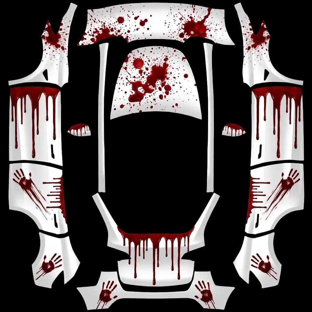 White Blood Splatter Horror: flat Tesla Paint Shop wrap file for the Tesla Model Y