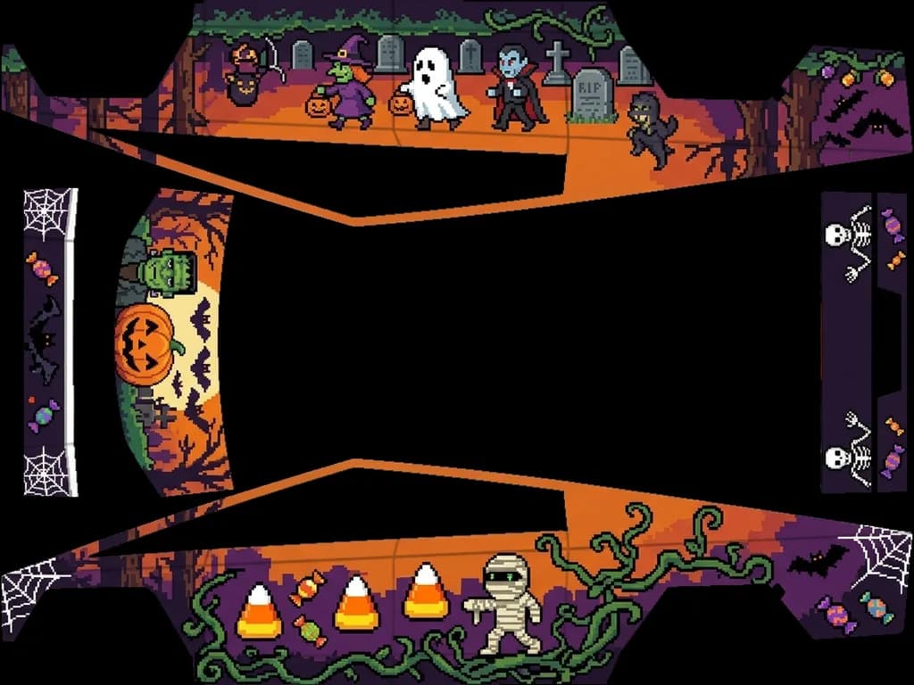 16-Bit Halloween Pixel: flat Tesla Paint Shop wrap file for the Tesla Cybertruck