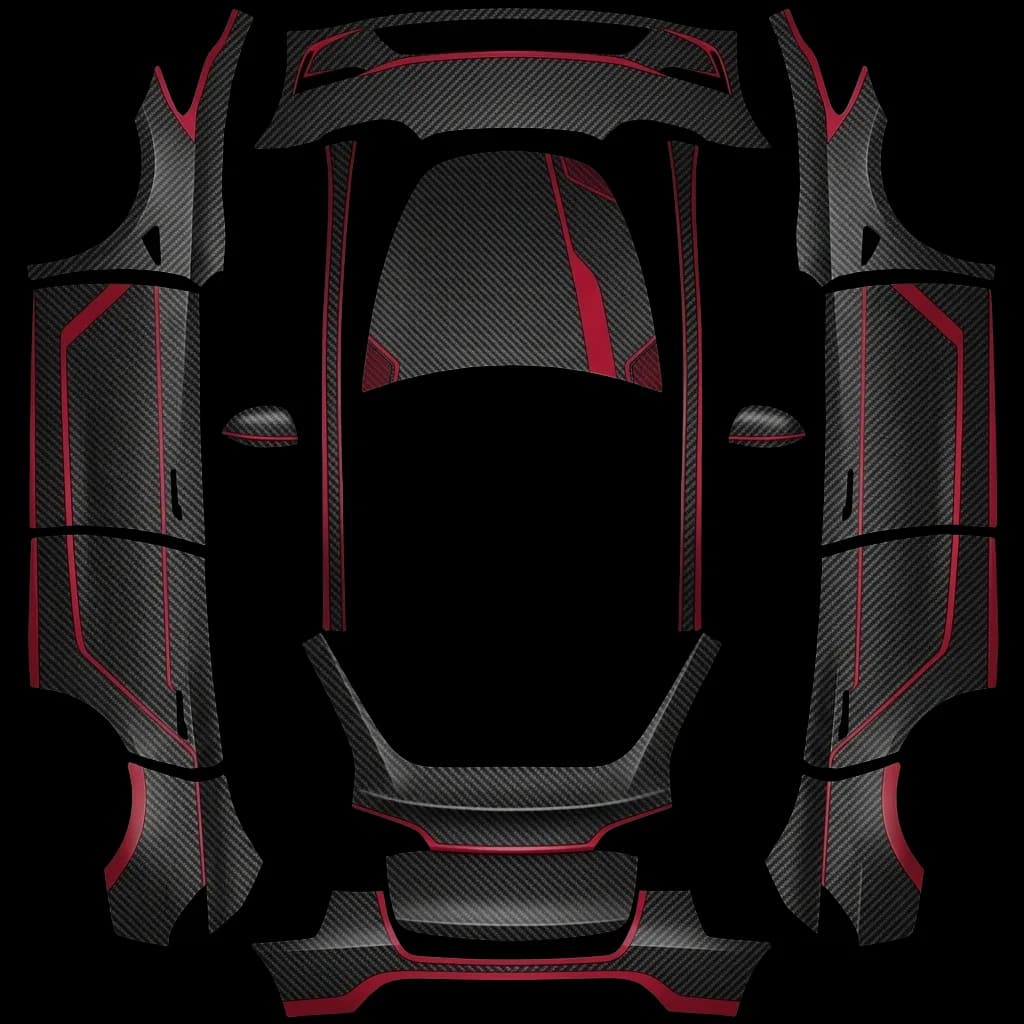 Carbon Fiber Redline Stripe: flat Tesla Paint Shop wrap file for the Tesla Model Y