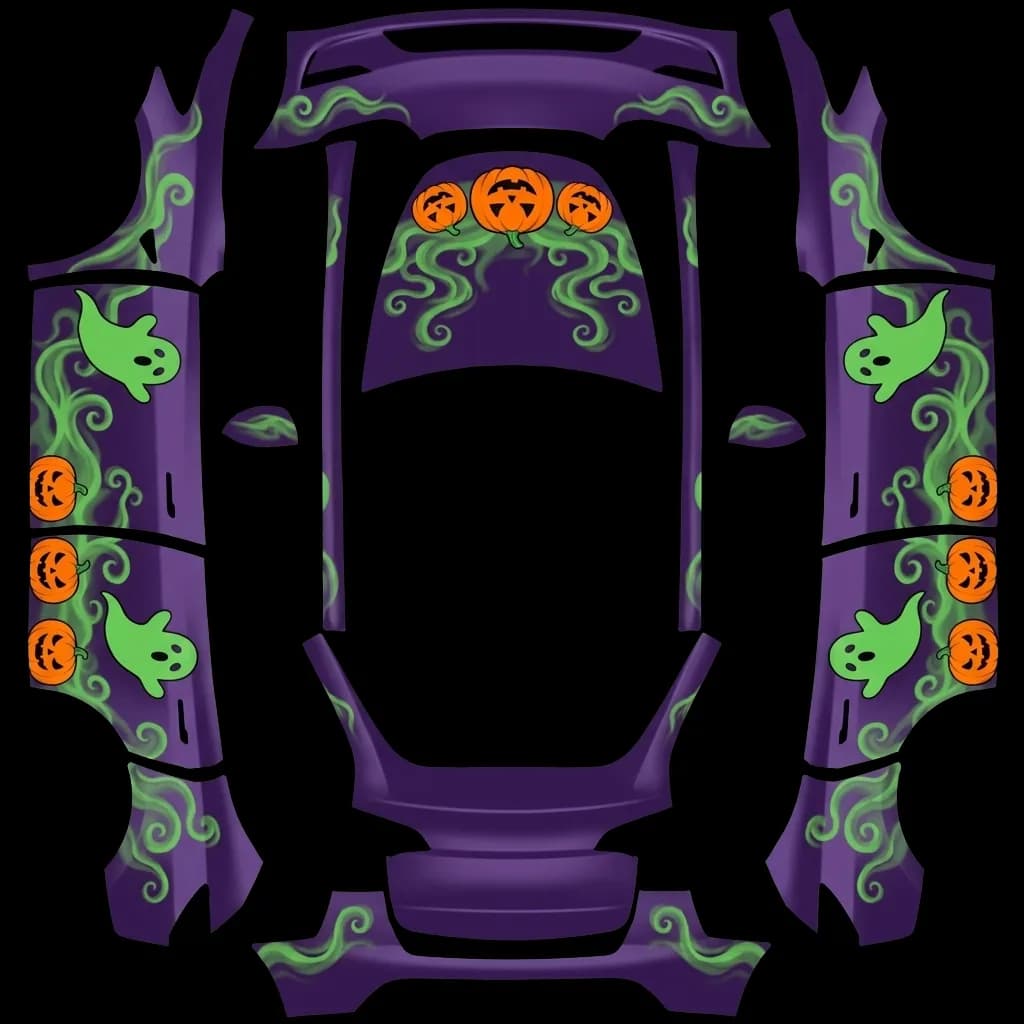 Halloween Ghost Pumpkin: flat Tesla Paint Shop wrap file for the Tesla Model Y