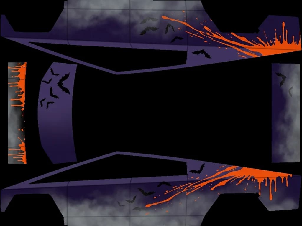 Halloween Purple Orange Bat: flat Tesla Paint Shop wrap file for the Tesla Cybertruck