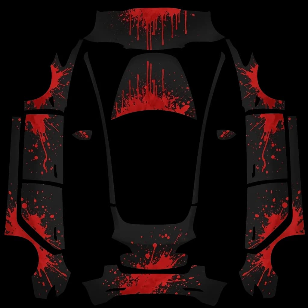 Matte Black Red Splatter: flat Tesla Paint Shop wrap file for the Tesla Model 3