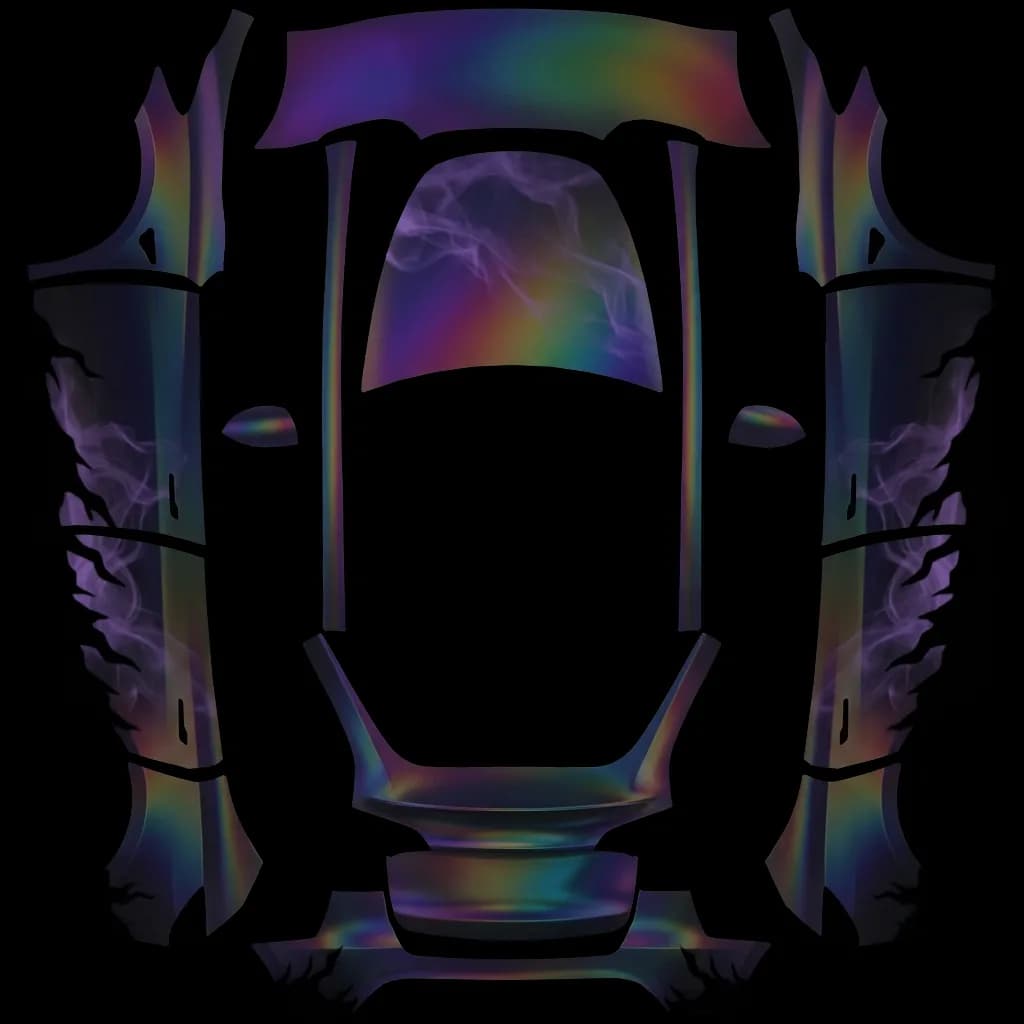 Iridescent Oil Slick Mist: flat Tesla Paint Shop wrap file for the Tesla Model Y