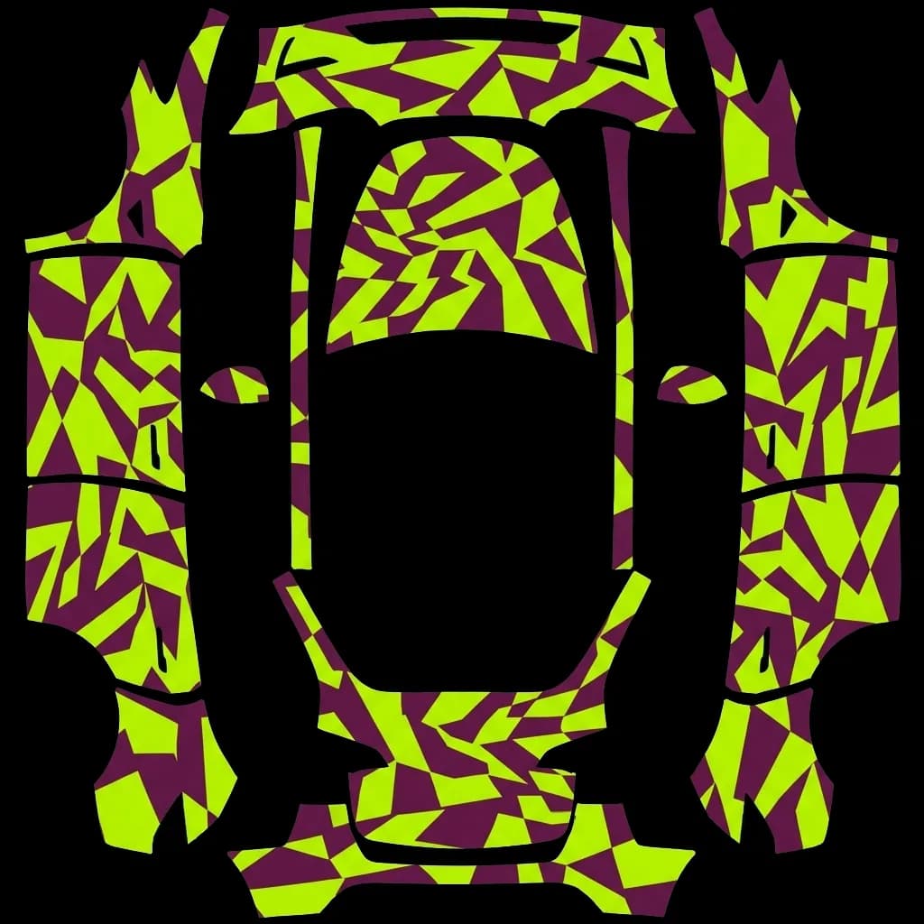 Acid Green Plum Geometric: flat Tesla Paint Shop wrap file for the Tesla Model Y