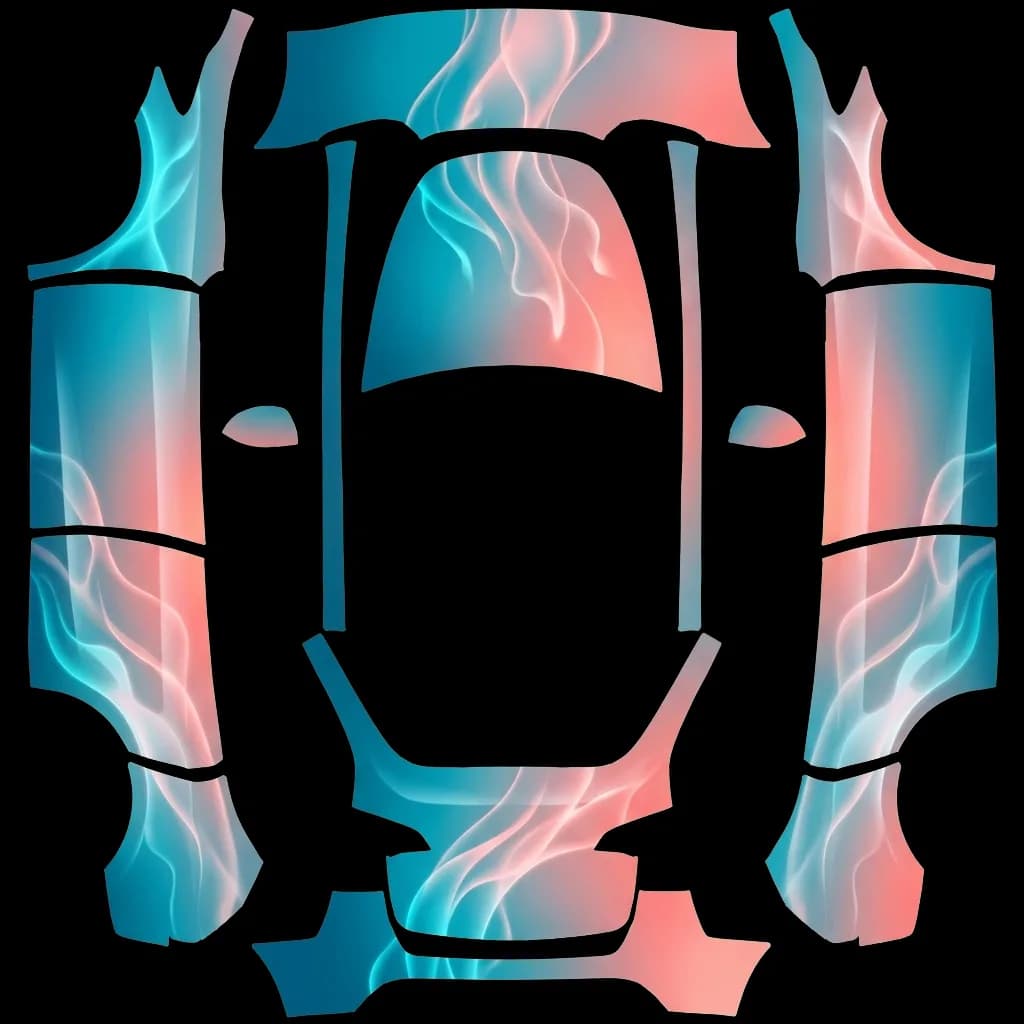 Cyan Coral Gradient Flow: flat Tesla Paint Shop wrap file for the Tesla Model Y