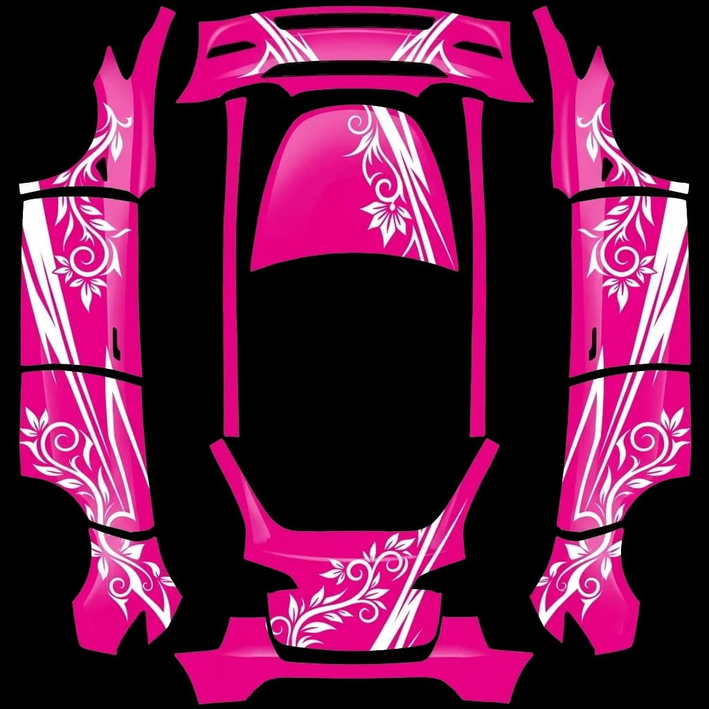 Hot Pink Tribal Floral: flat Tesla Paint Shop wrap file for the Tesla Model Y