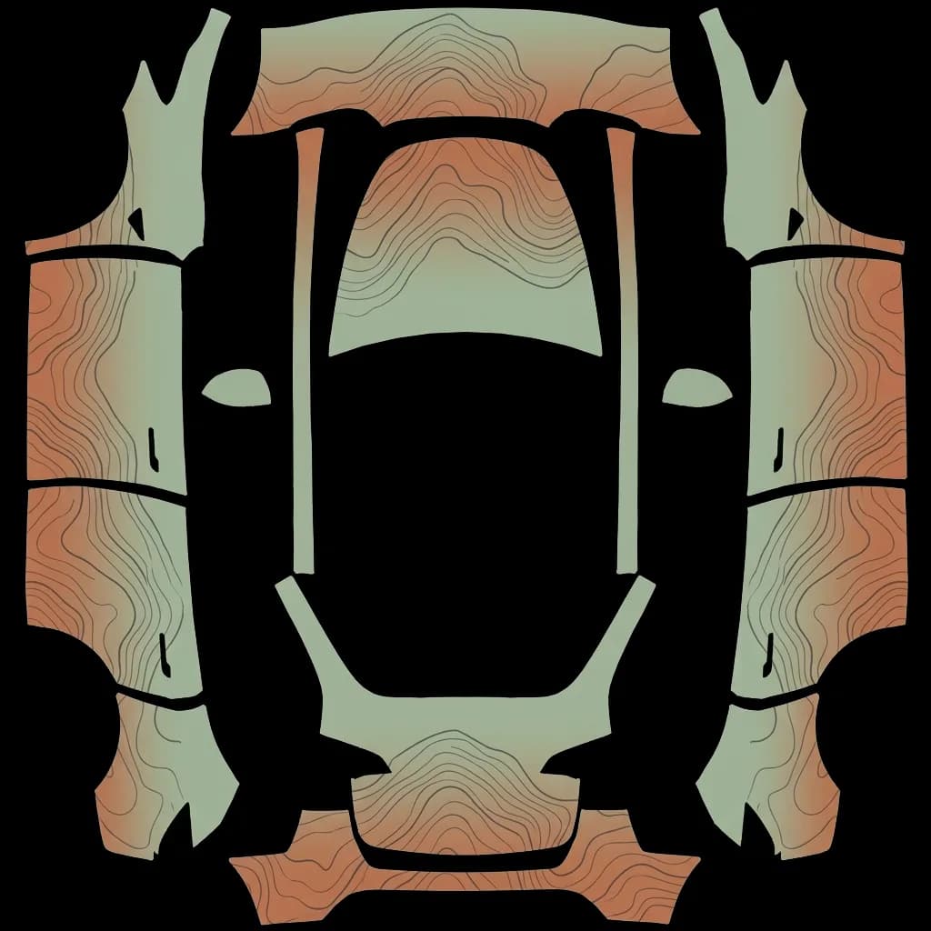 Matte Topographic Mountain Gradient: flat Tesla Paint Shop wrap file for the Tesla Model Y