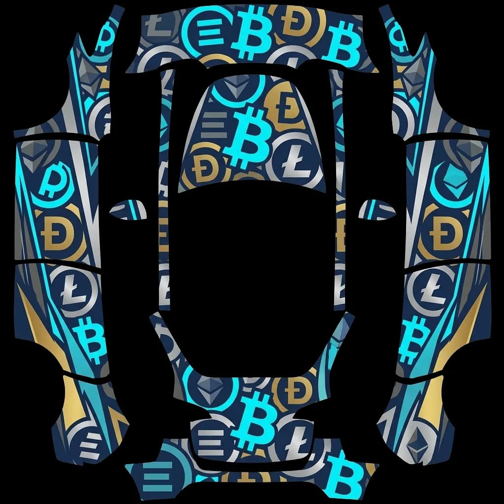 Crypto Neon Bitcoin Pattern: flat Tesla Paint Shop wrap file for the Tesla Model Y