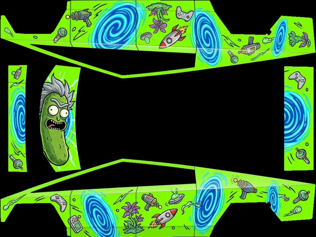 Neon Green SciFi Portal: flat Tesla Paint Shop wrap file for the Tesla Cybertruck