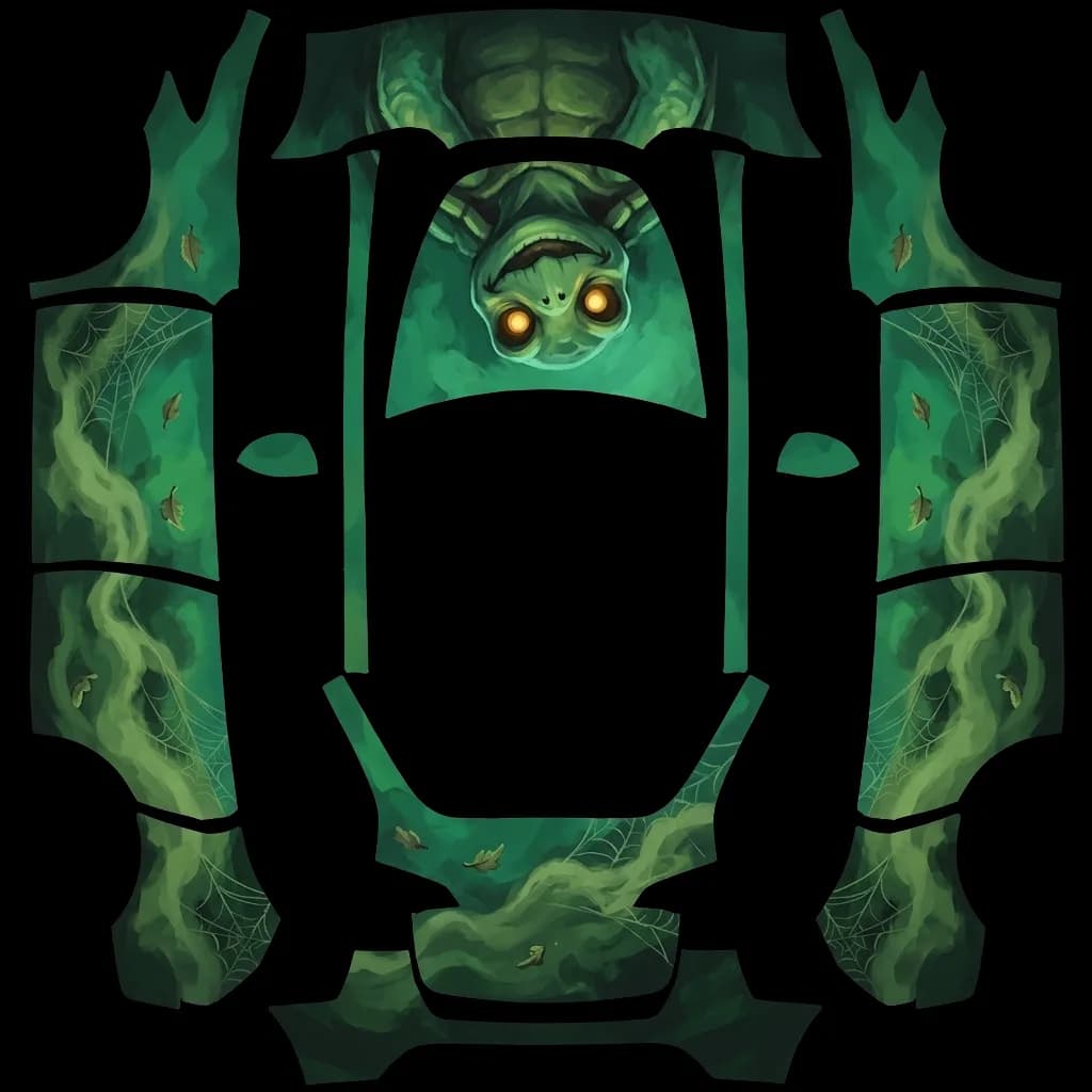 Spooky Green Turtle Matte: flat Tesla Paint Shop wrap file for the Tesla Model Y