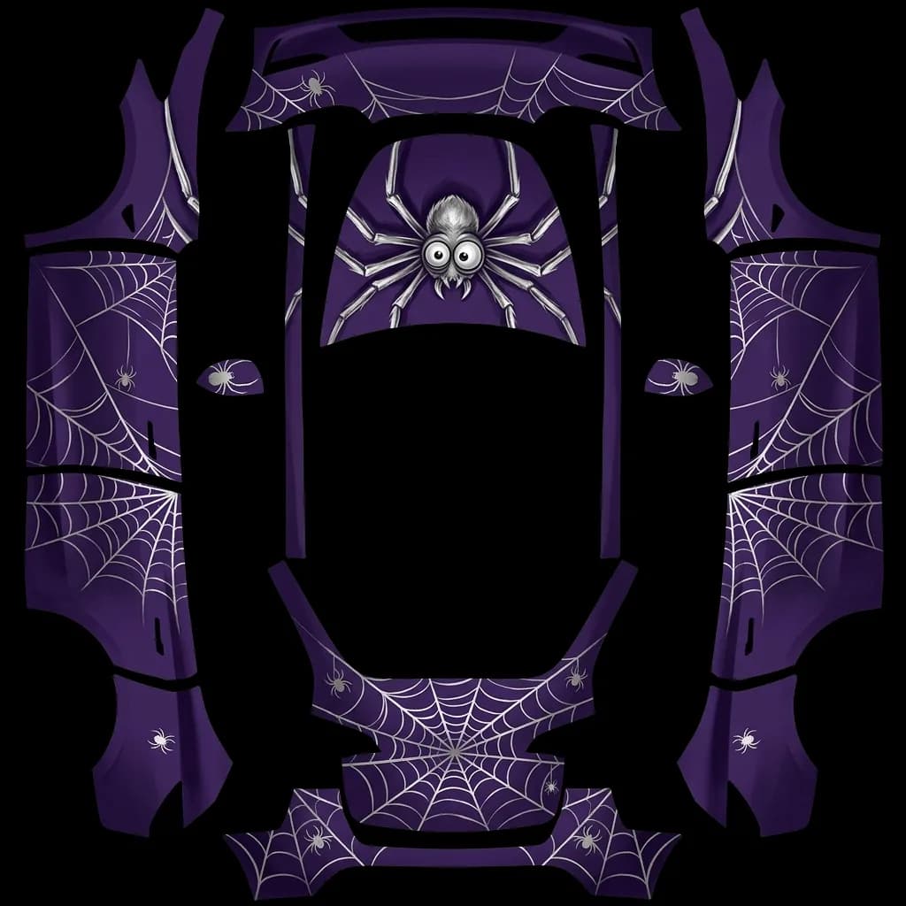Spooky Purple Spider Web: flat Tesla Paint Shop wrap file for the Tesla Model Y