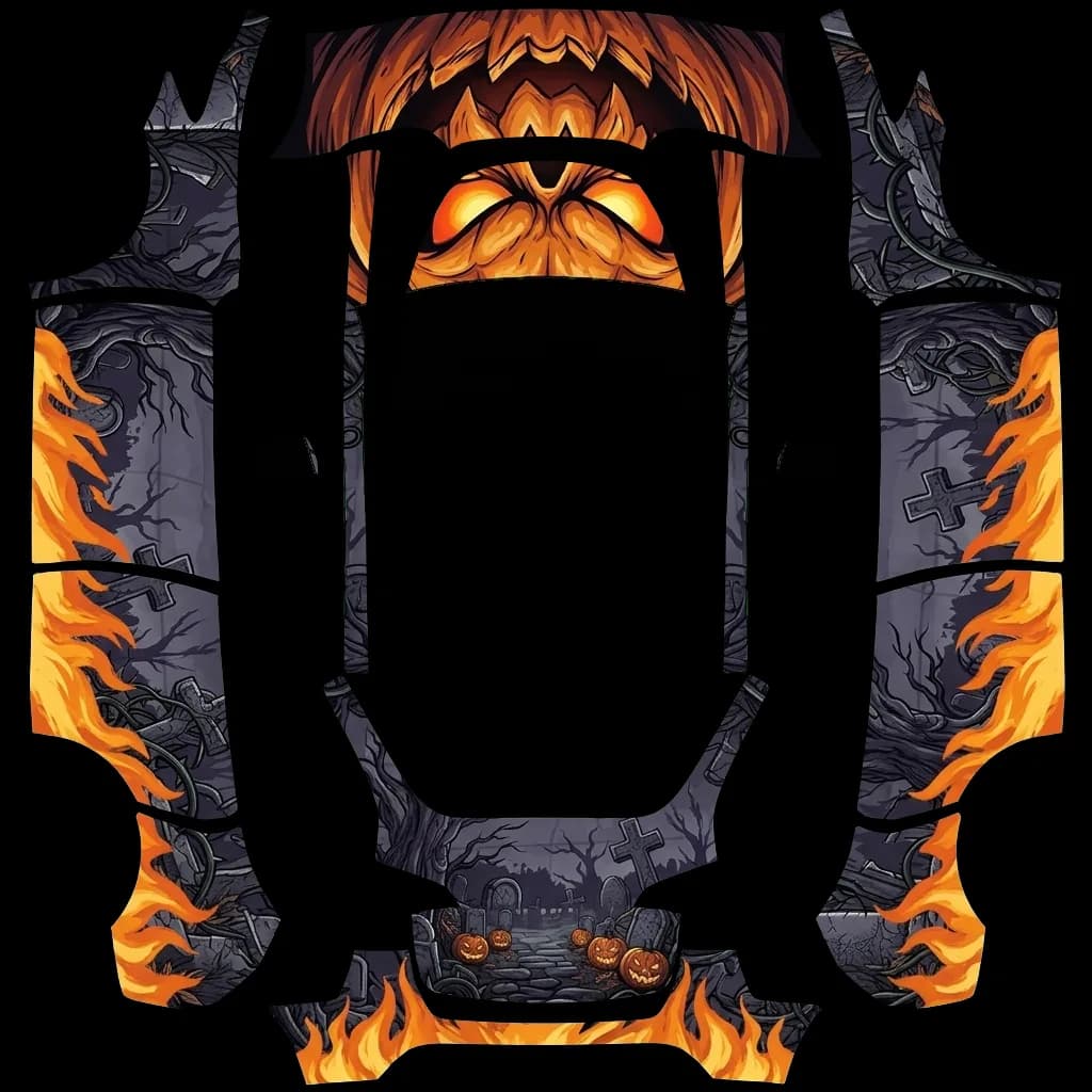 Spooky Halloween Graveyard Flames: flat Tesla Paint Shop wrap file for the Tesla Model Y