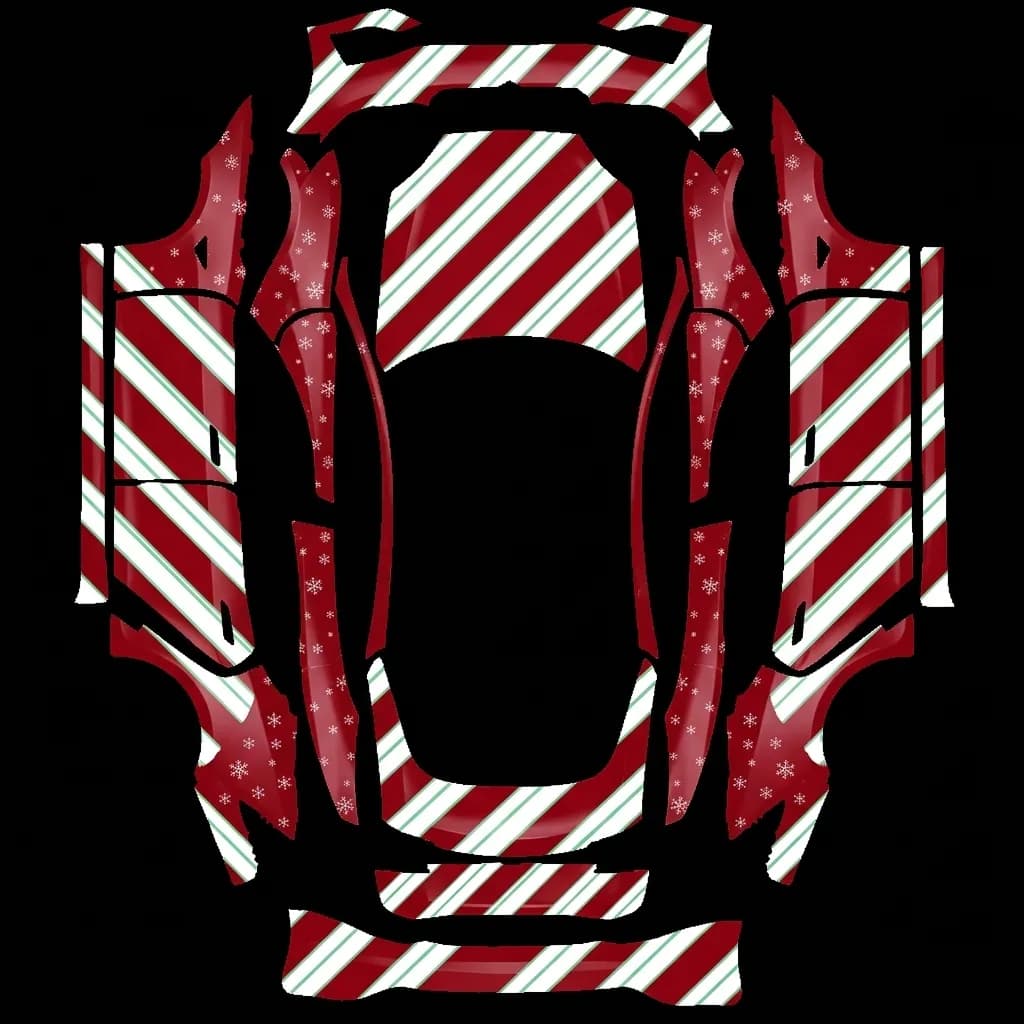 Candy Cane Christmas - Model S Plaid (2021+): flat Tesla Paint Shop wrap file for the Tesla Model S