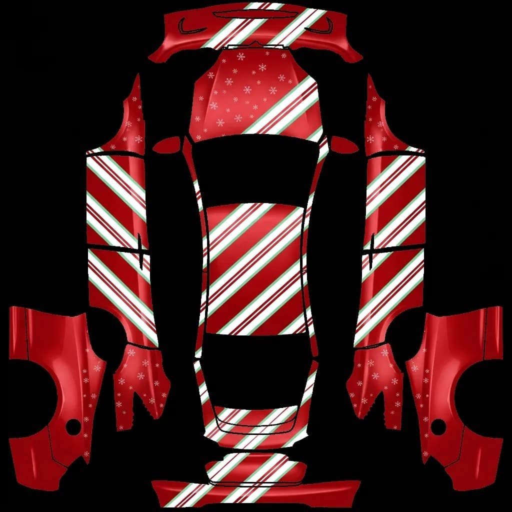 Candy Cane Christmas - Model X All Variants: flat Tesla Paint Shop wrap file for the Tesla Model X