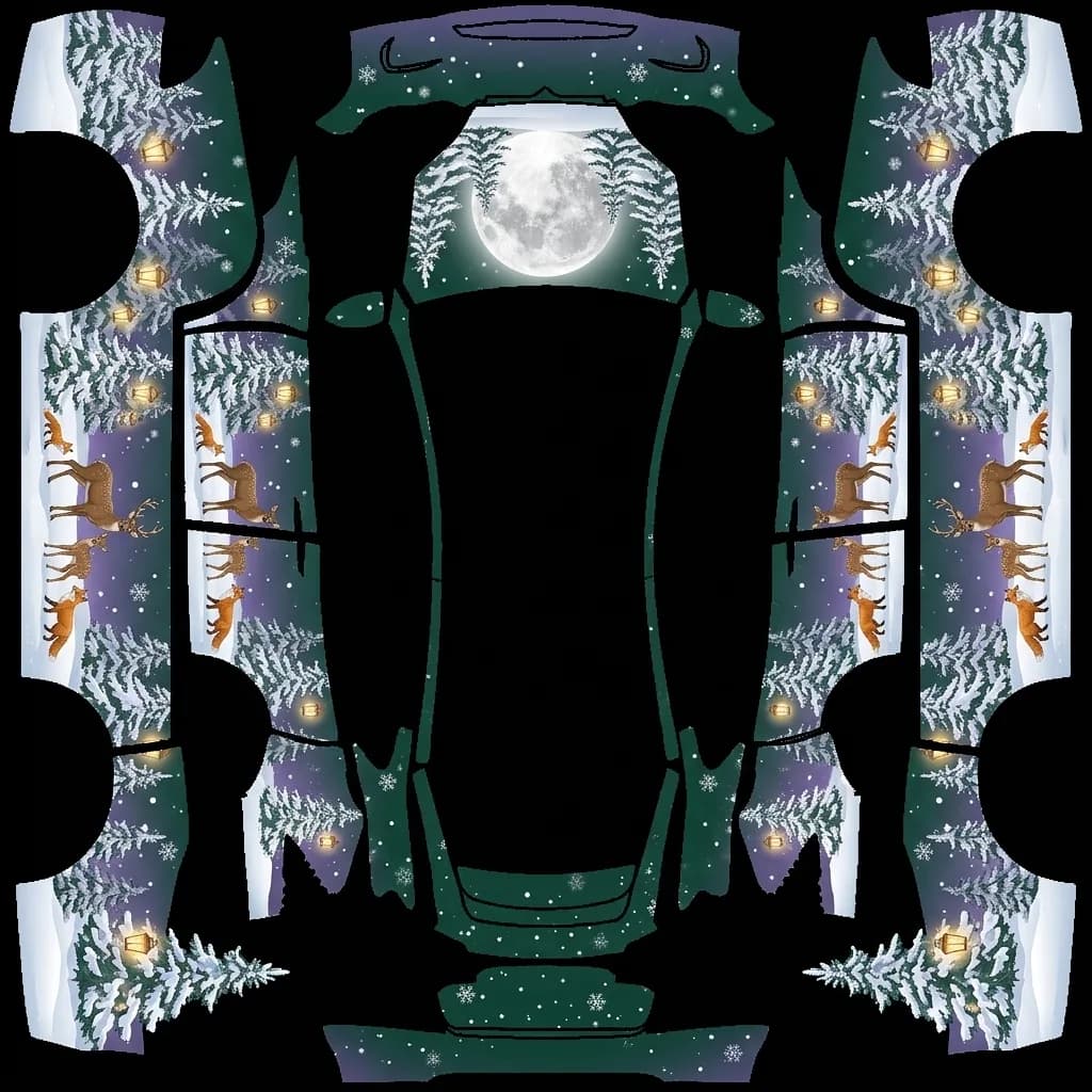 Frosted Pine Forest - Model X All Variants: flat Tesla Paint Shop wrap file for the Tesla Model X
