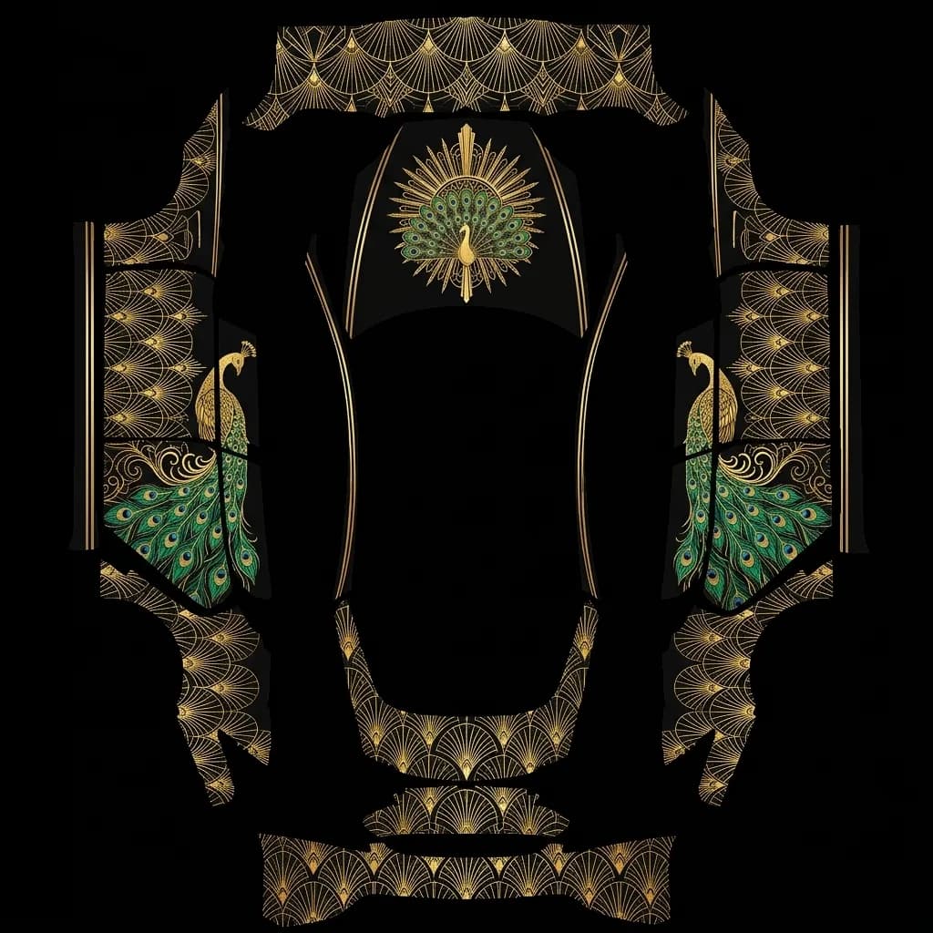 Art Deco Peacock - Model S Pre-2021 (Original): flat Tesla Paint Shop wrap file for the Tesla Model S