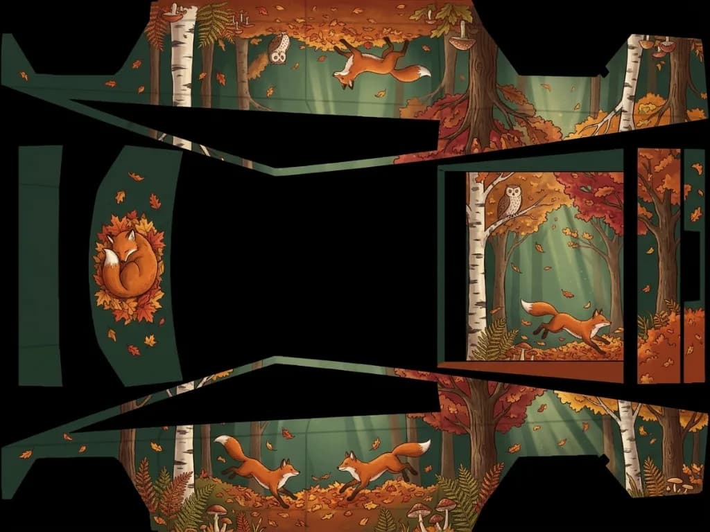 Foxes in the Fall Woods - Cybertruck All Variants: flat Tesla Paint Shop wrap file for the Tesla Cybertruck