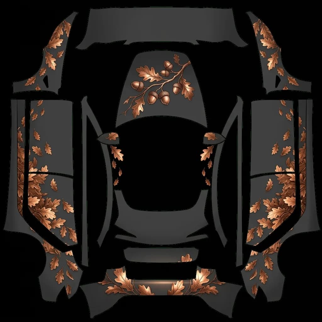 Copper Oak Leaves - Model 3 Highland Base: flat Tesla Paint Shop wrap file for the Tesla Model 3