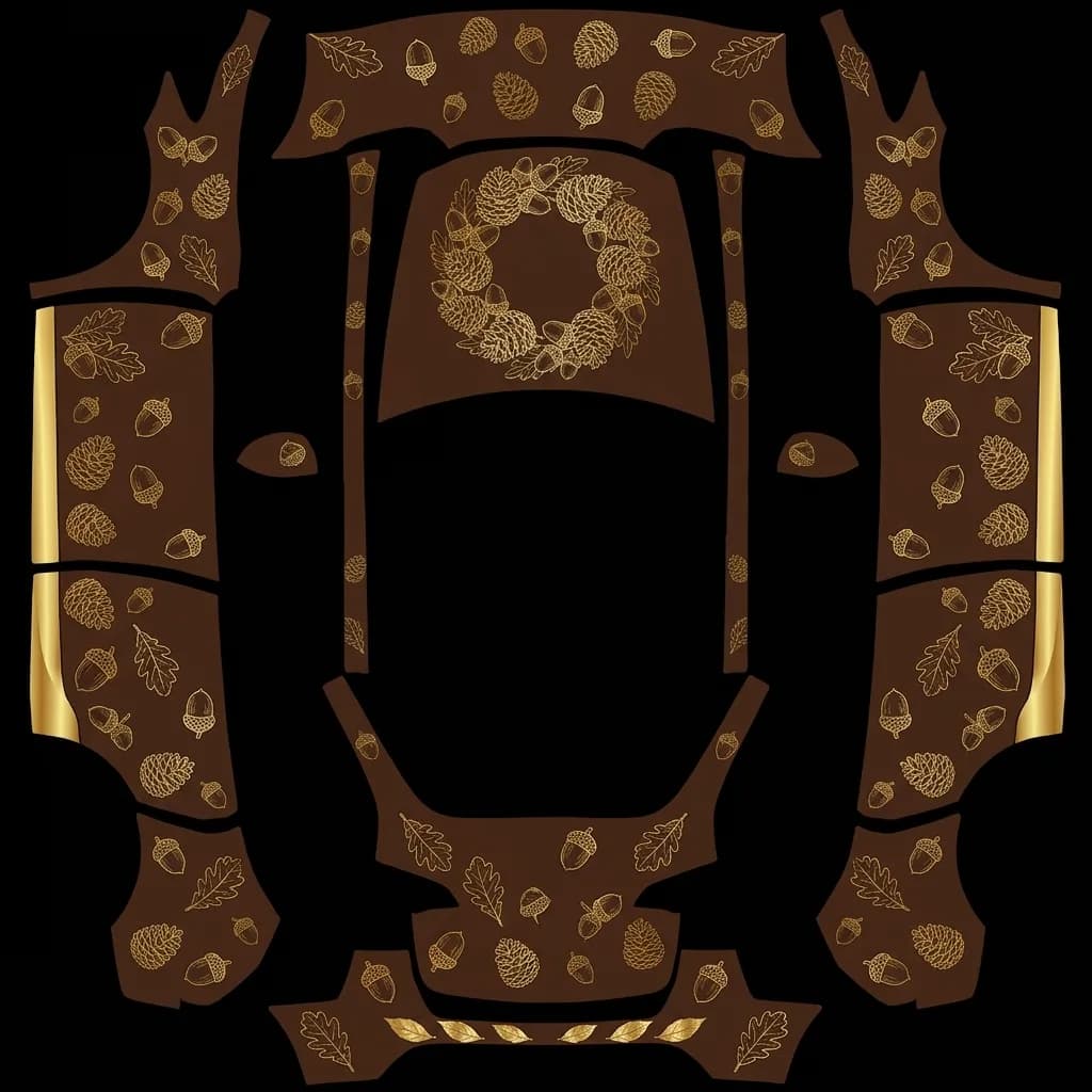 Acorns and Pinecones - Model Y Pre-2025 (Original): flat Tesla Paint Shop wrap file for the Tesla Model Y
