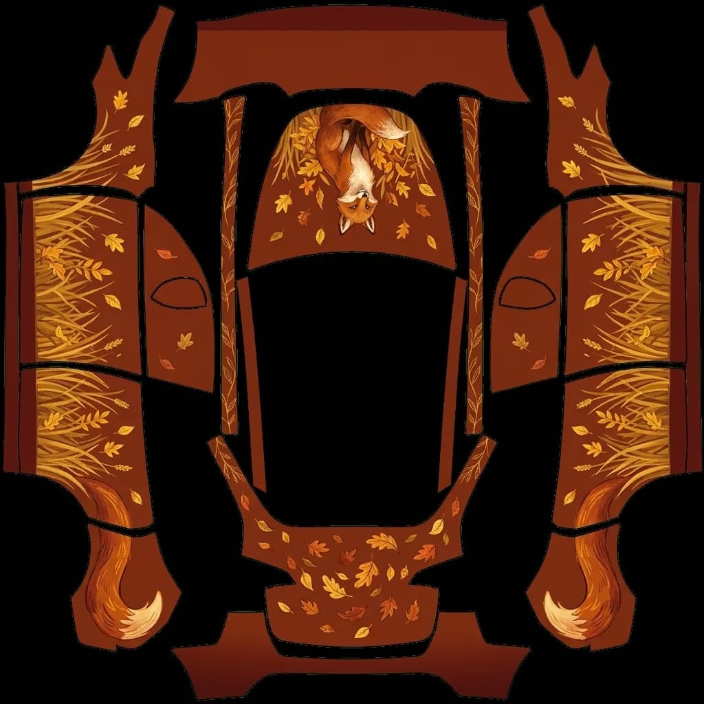 Fox in the Golden Leaves - Model Y Pre-2025 (Original): flat Tesla Paint Shop wrap file for the Tesla Model Y
