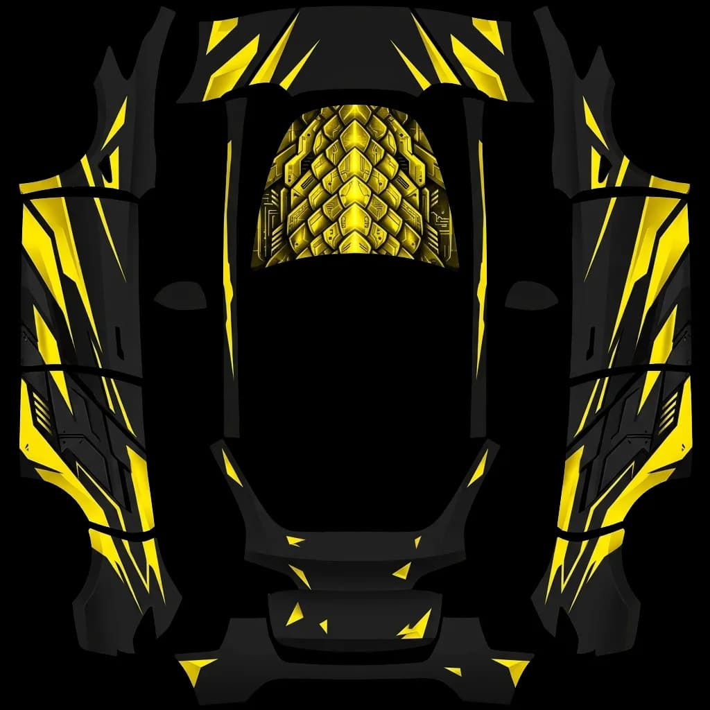Matte Yellow Cyber Dragon Racer: flat Tesla Paint Shop wrap file for the Tesla Model Y