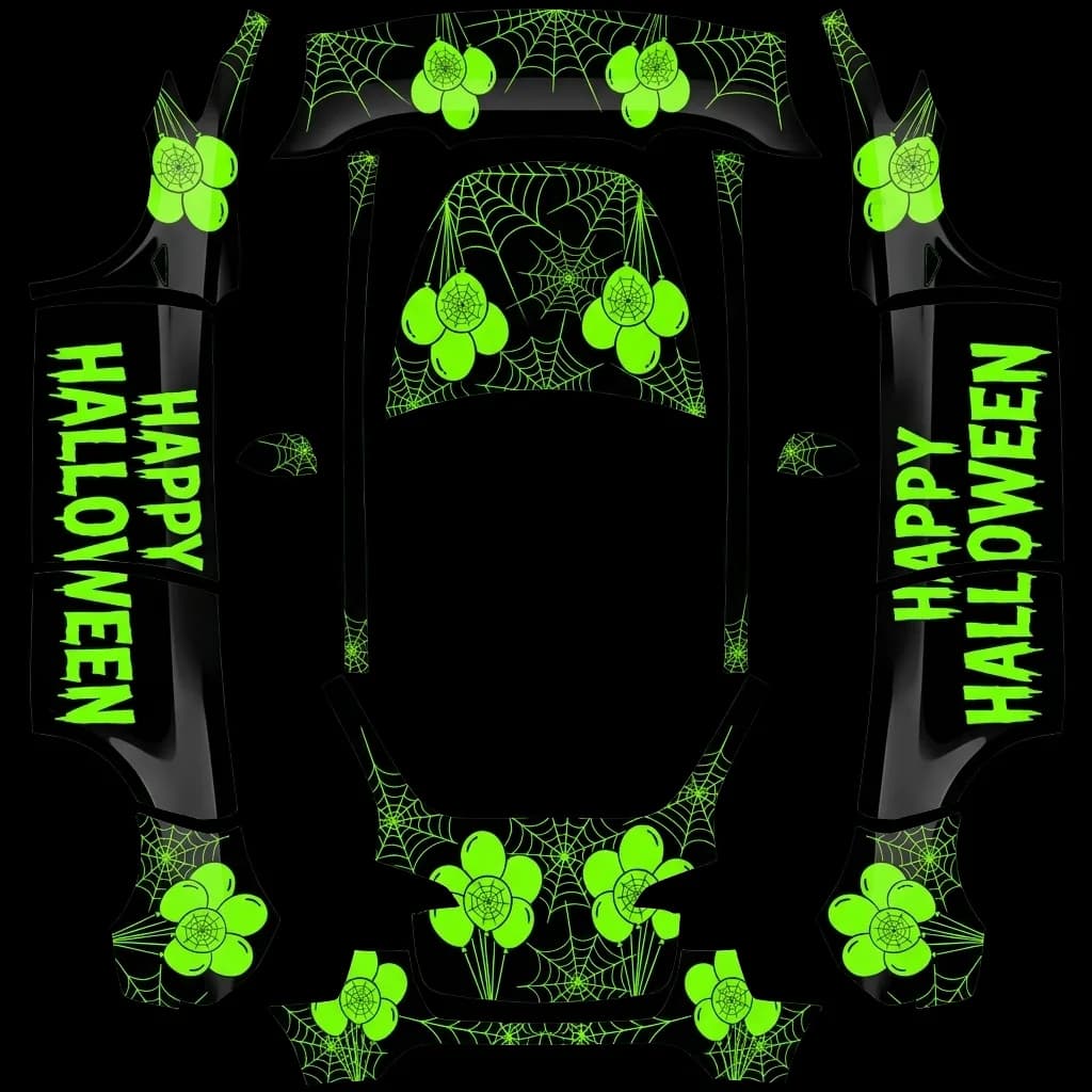 Neon Halloween Spider Web: flat Tesla Paint Shop wrap file for the Tesla Model Y