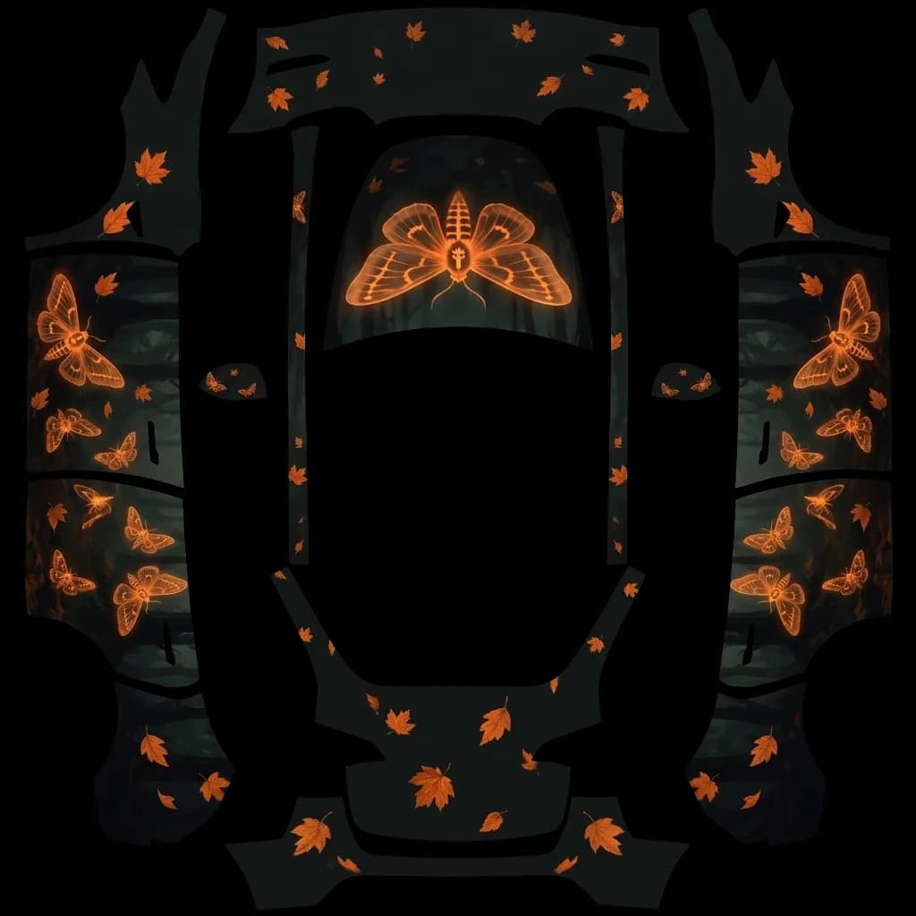 Matte Black Autumn Moth: flat Tesla Paint Shop wrap file for the Tesla Model Y