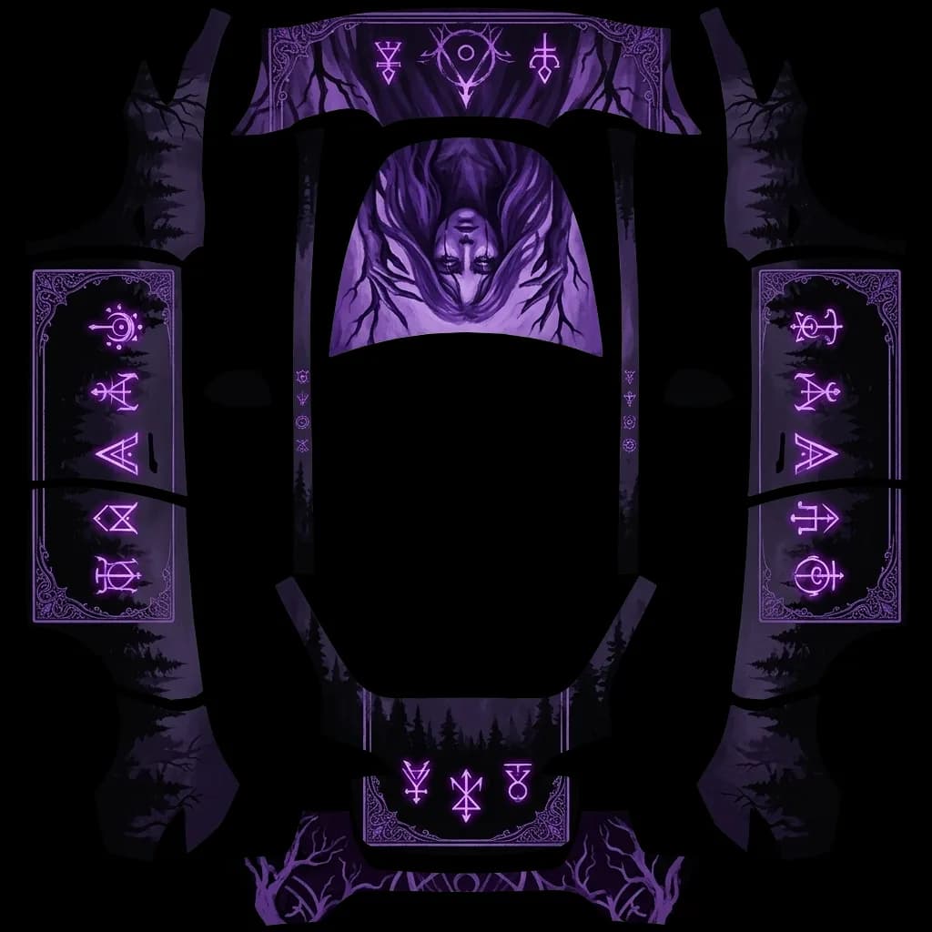 Matte Purple Tarot Forest: flat Tesla Paint Shop wrap file for the Tesla Model Y