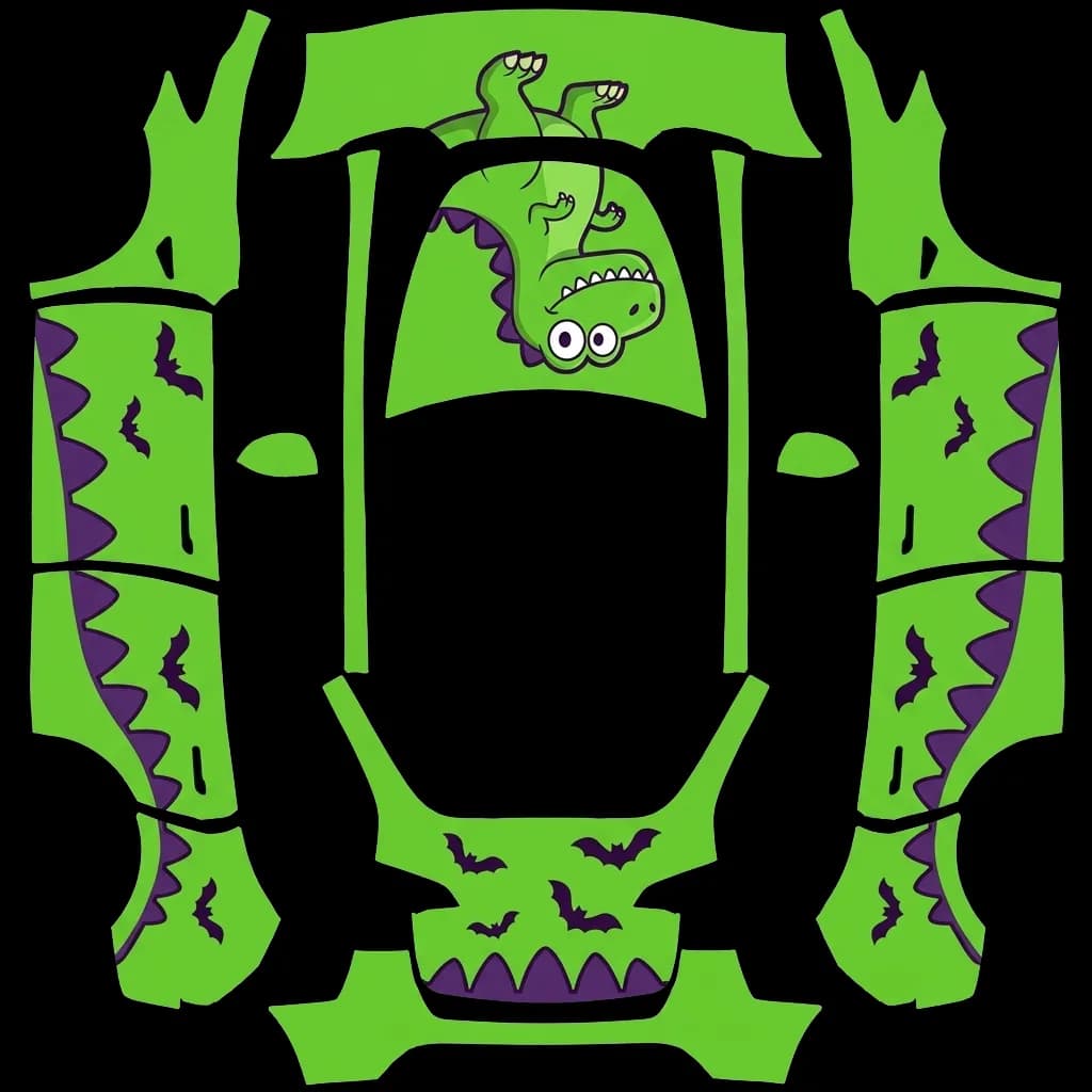 Green Dinosaur Halloween: flat Tesla Paint Shop wrap file for the Tesla Model Y